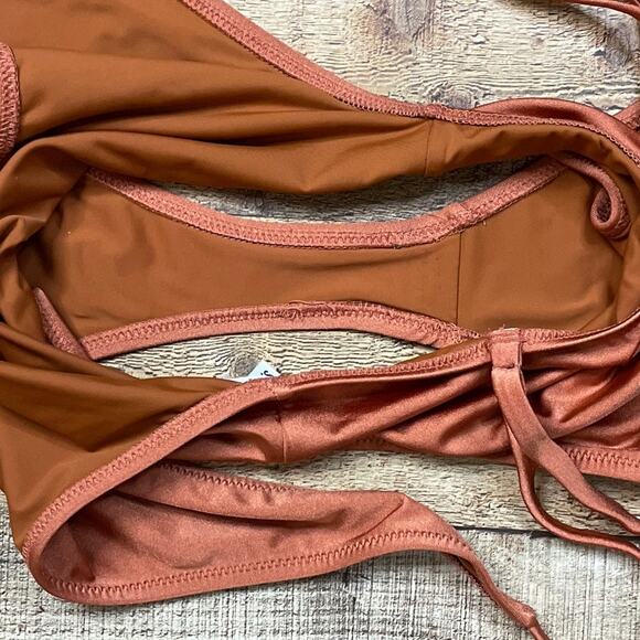 Dippin' Daisy's The Toxic Fantasy Deep V One Piece Swimsuit Bronze Rust Medium - Picture 6 of 10